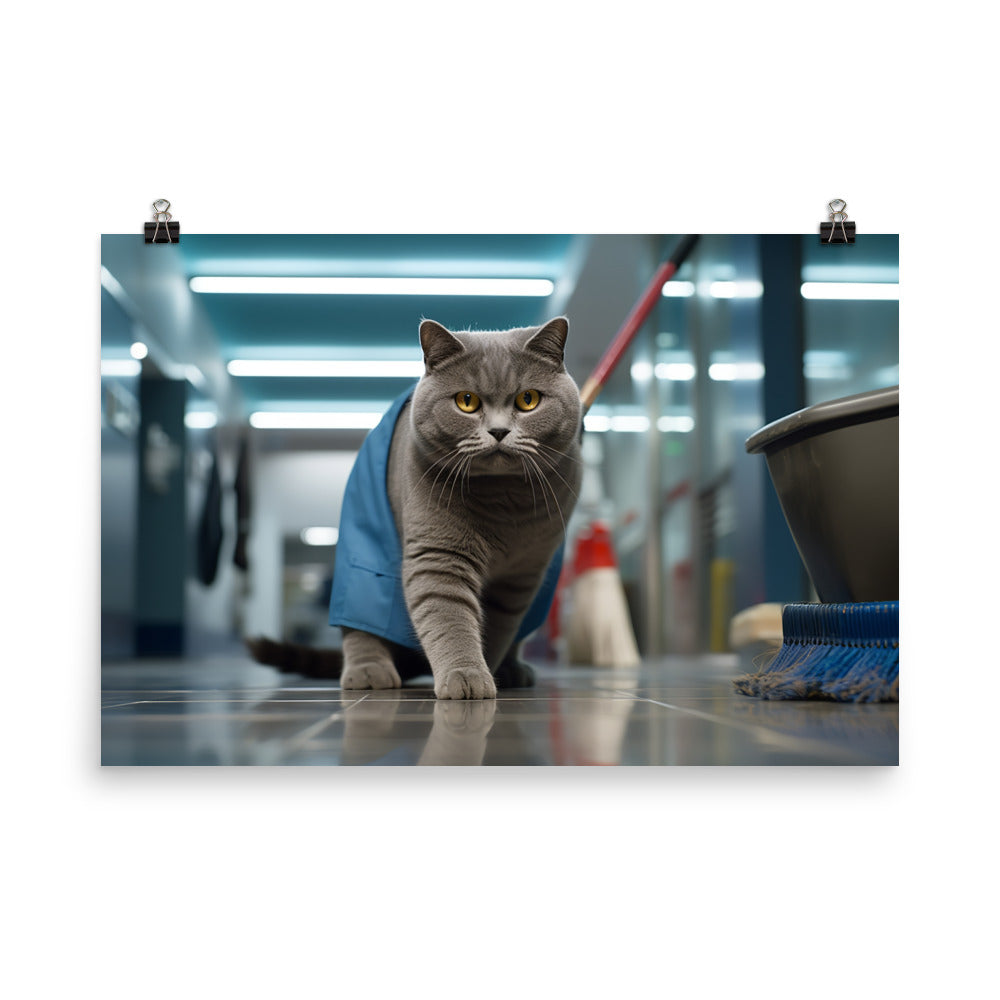 British Shorthair Janitor Photo paper poster - PosterfyAI.com