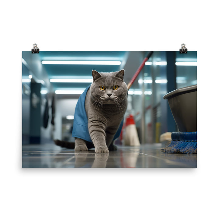 British Shorthair Janitor Photo paper poster - PosterfyAI.com