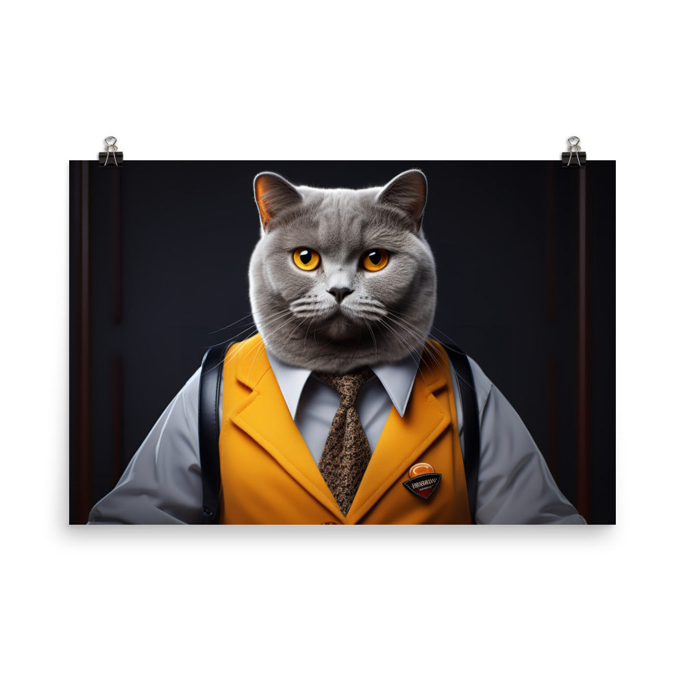 British Shorthair Janitor Photo paper poster - PosterfyAI.com