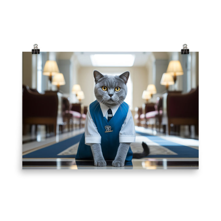 British Shorthair Janitor Photo paper poster - PosterfyAI.com