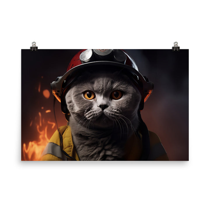 British Shorthair Firefighter Photo paper poster - PosterfyAI.com