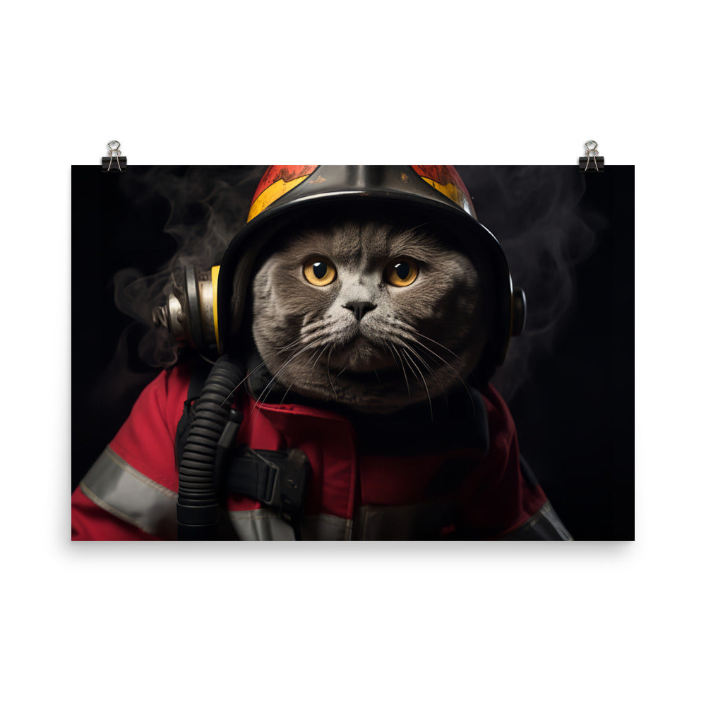 British Shorthair Firefighter Photo paper poster - PosterfyAI.com