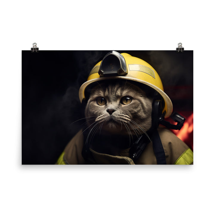 British Shorthair Firefighter Photo paper poster - PosterfyAI.com