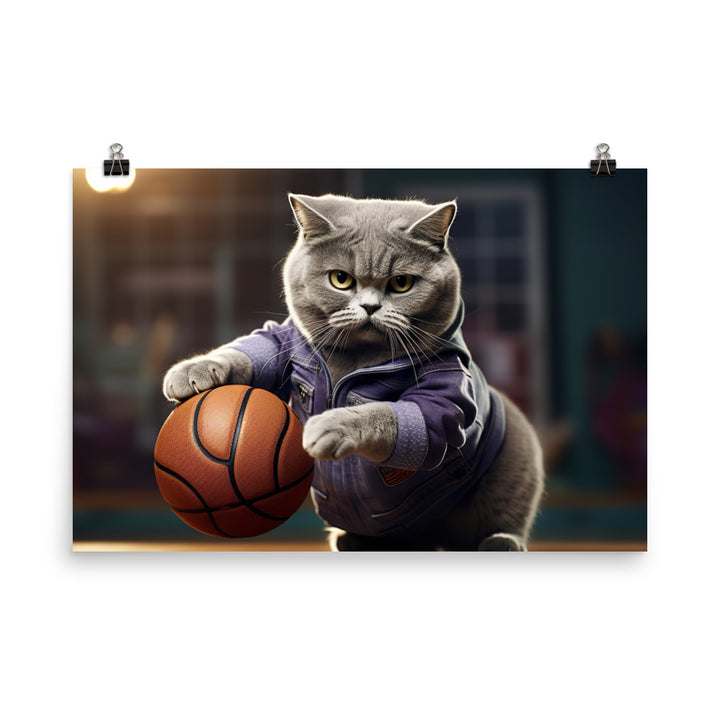 British Shorthair Basketball Player Photo paper poster - PosterfyAI.com