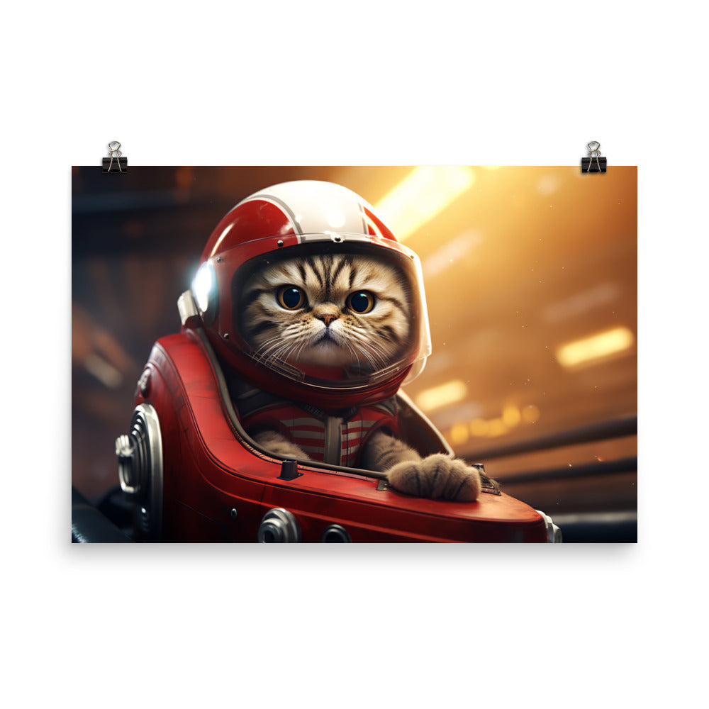 Scottish Fold Motorsport Athlete Photo paper poster - PosterfyAI.com