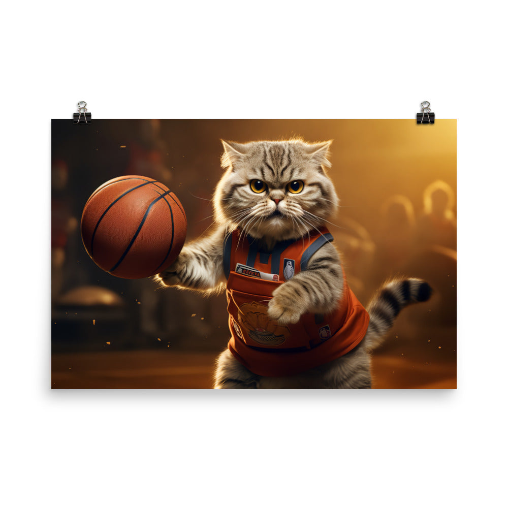 Scottish Fold Basketball Player Photo paper poster - PosterfyAI.com