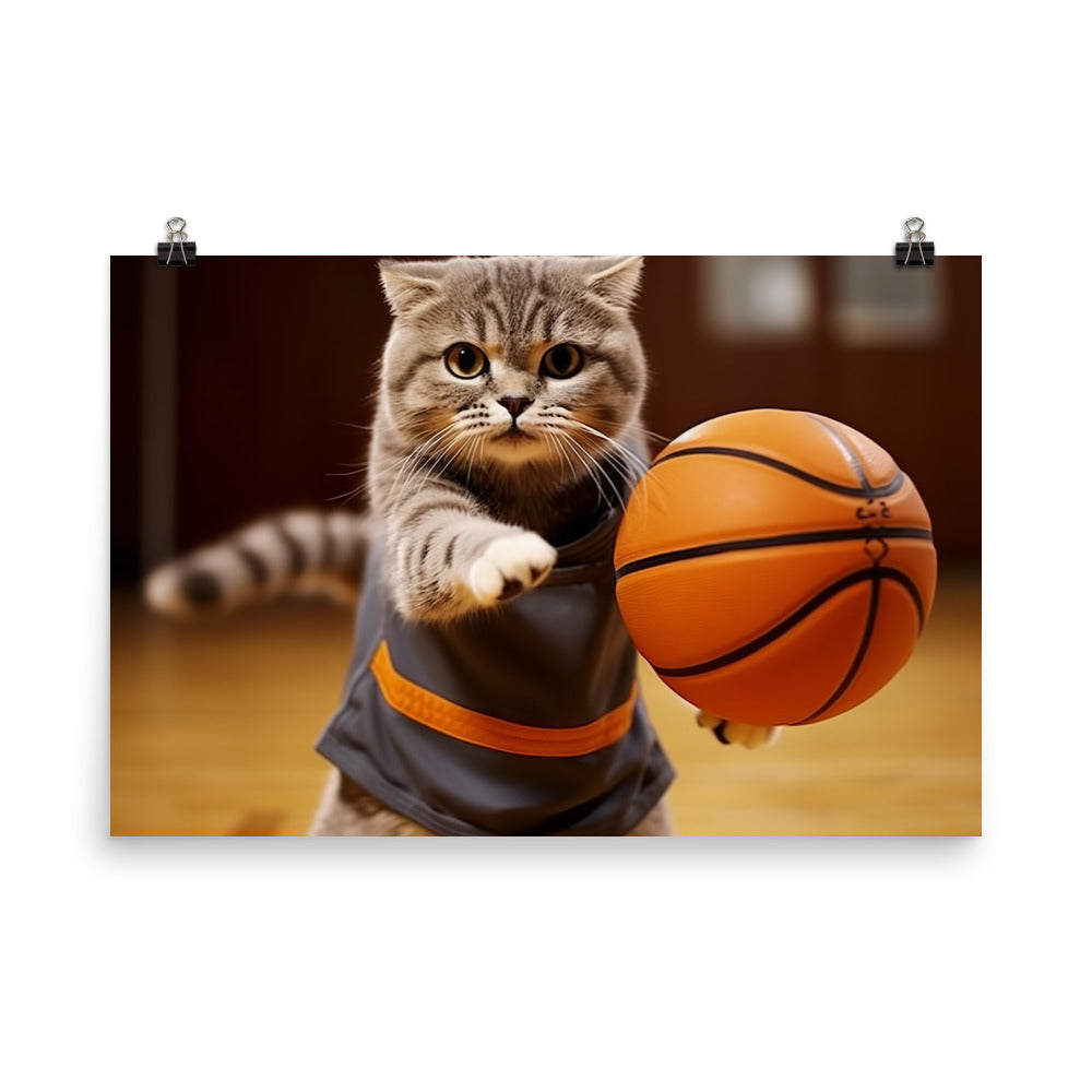 Scottish Fold Basketball Player Photo paper poster - PosterfyAI.com