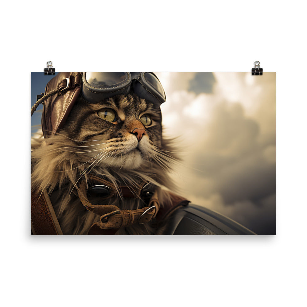 Maine Coon Pilot Photo paper poster - PosterfyAI.com