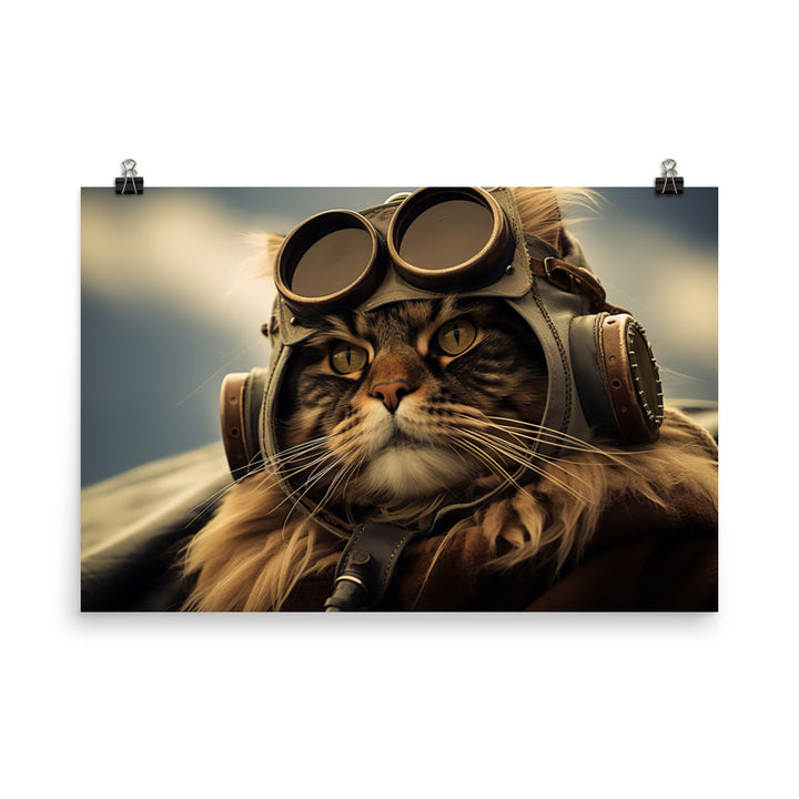 Maine Coon Pilot Photo paper poster - PosterfyAI.com