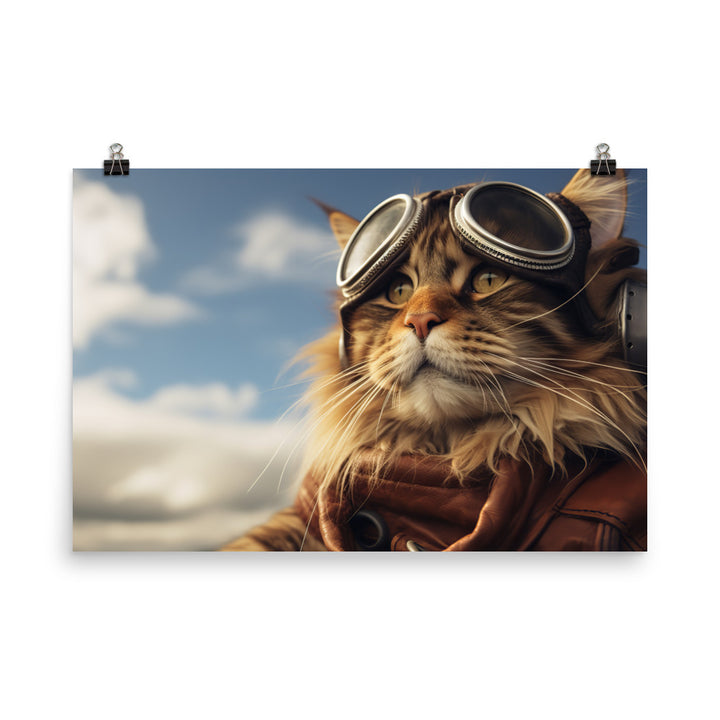 Maine Coon Pilot Photo paper poster - PosterfyAI.com