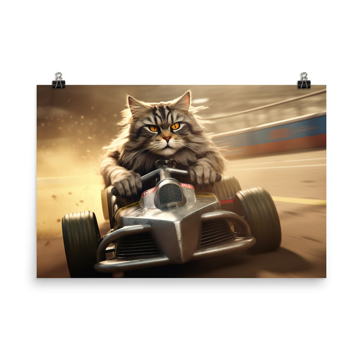 Maine Coon Motorsport Athlete Photo paper poster - PosterfyAI.com