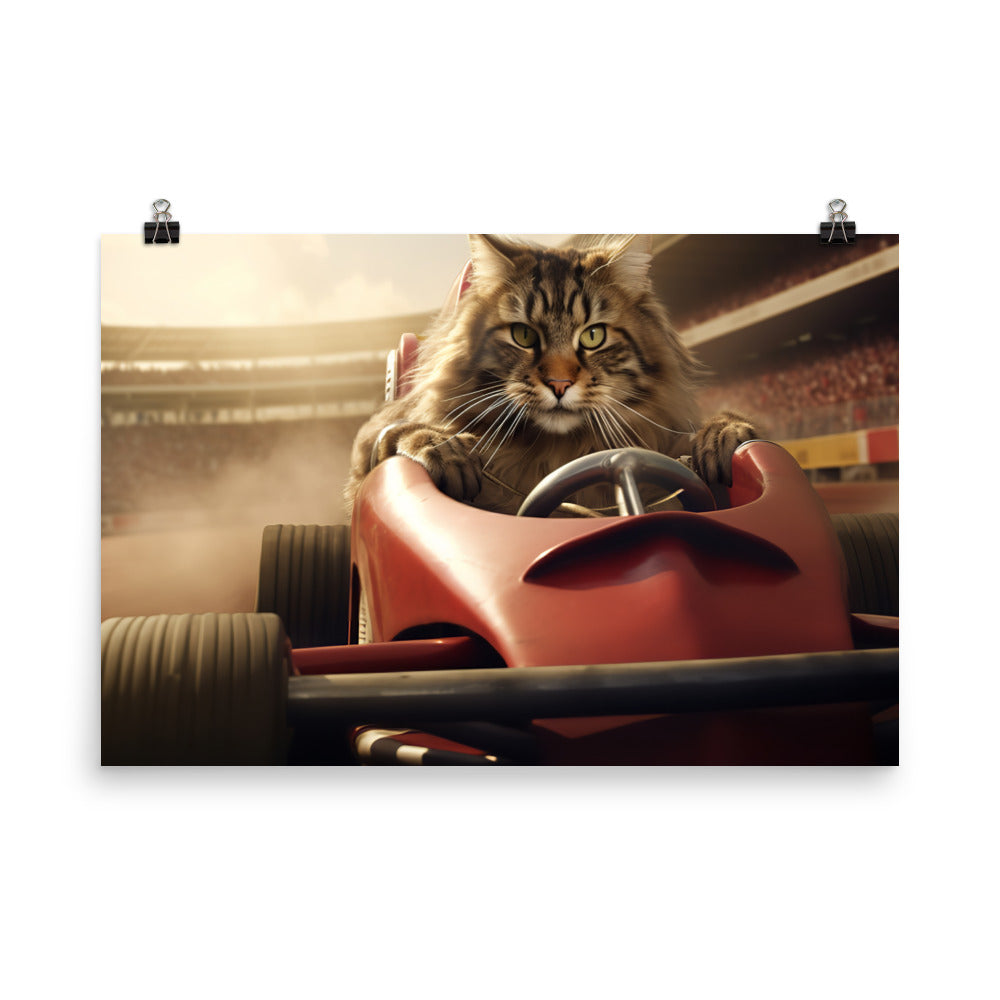 Maine Coon Motorsport Athlete Photo paper poster - PosterfyAI.com