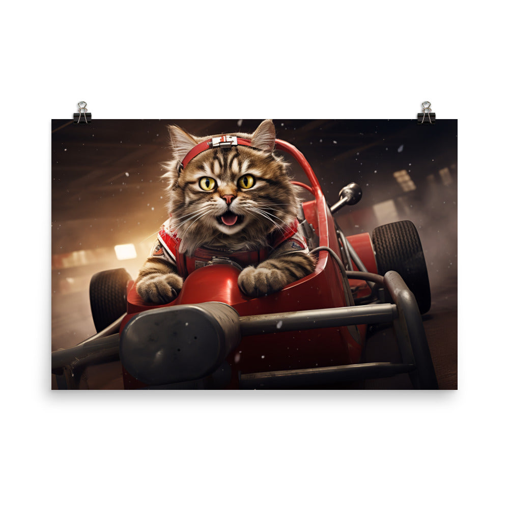 Maine Coon Motorsport Athlete Photo paper poster - PosterfyAI.com