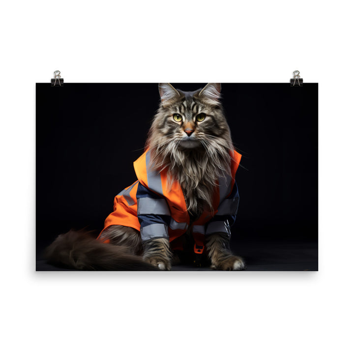 Maine Coon Janitor Photo paper poster - PosterfyAI.com