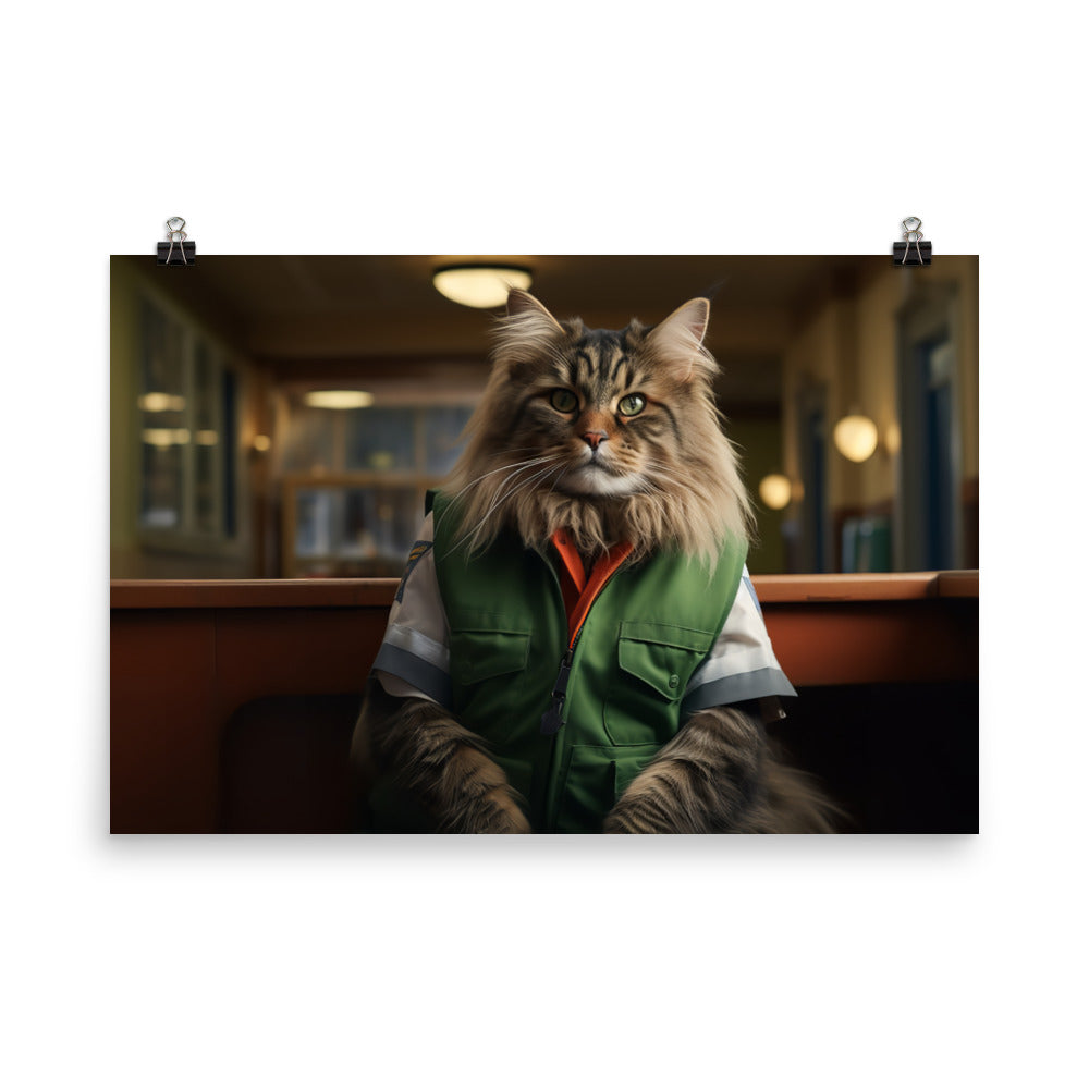 Maine Coon Janitor Photo paper poster - PosterfyAI.com