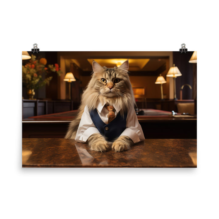 Maine Coon Hotel Staff Photo paper poster - PosterfyAI.com