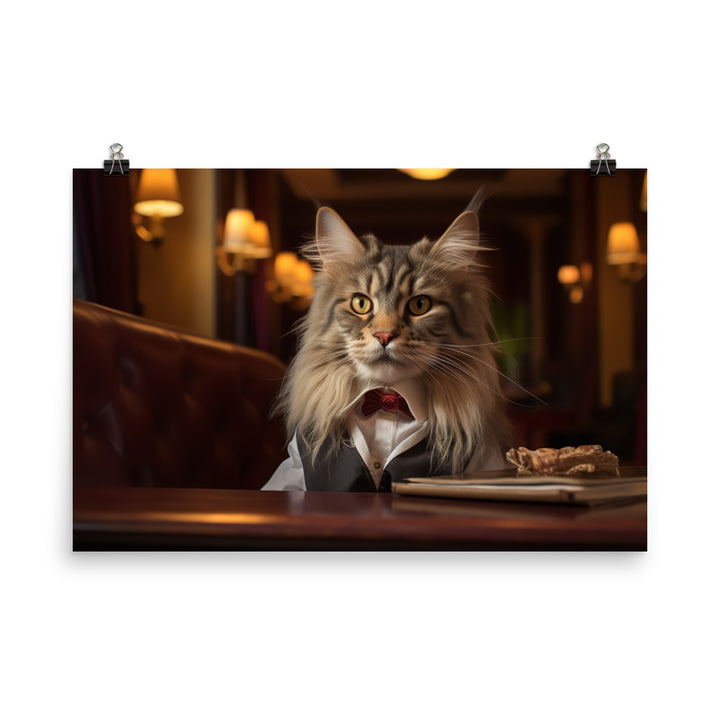 Maine Coon Hotel Staff Photo paper poster - PosterfyAI.com