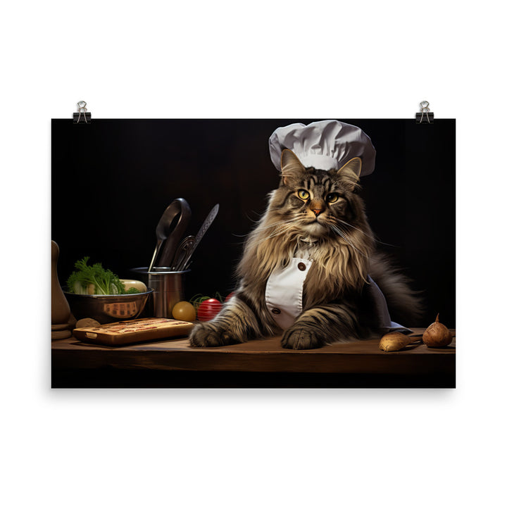 Maine Coon Chef Photo paper poster - PosterfyAI.com