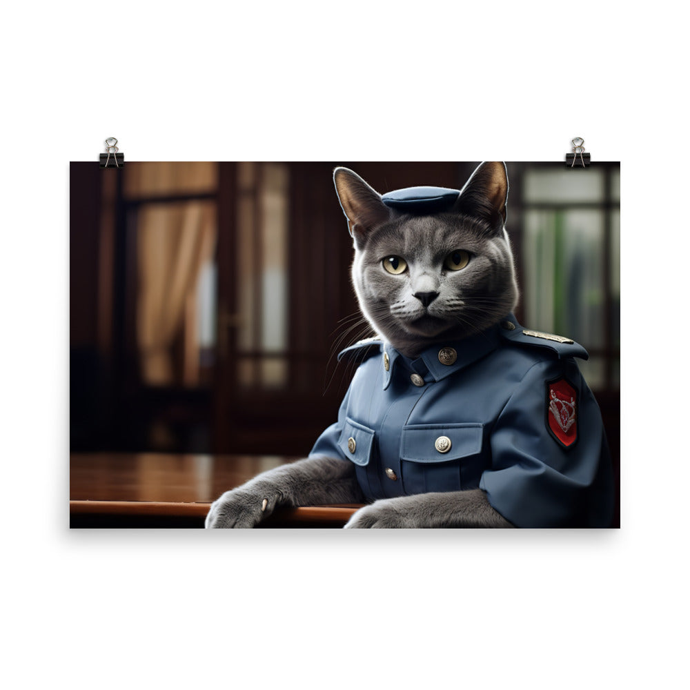 Russian Blue Security Officer Photo paper poster - PosterfyAI.com