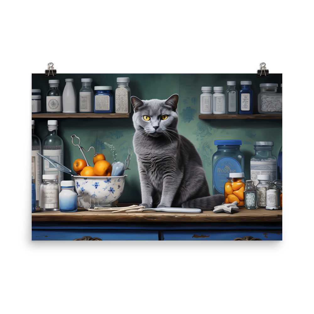 Russian Blue Pharmacist Photo paper poster - PosterfyAI.com