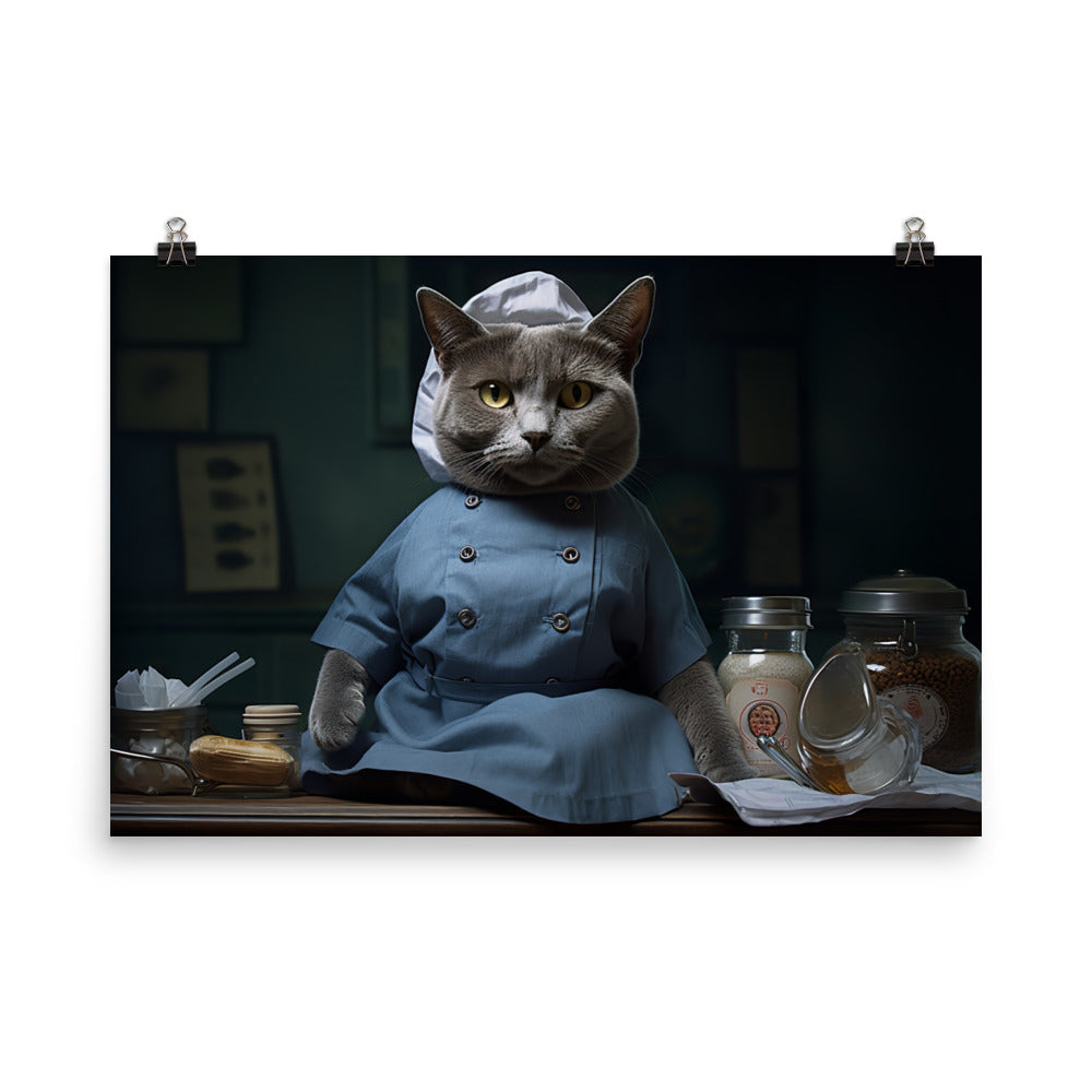 Russian Blue Nurse Photo paper poster - PosterfyAI.com