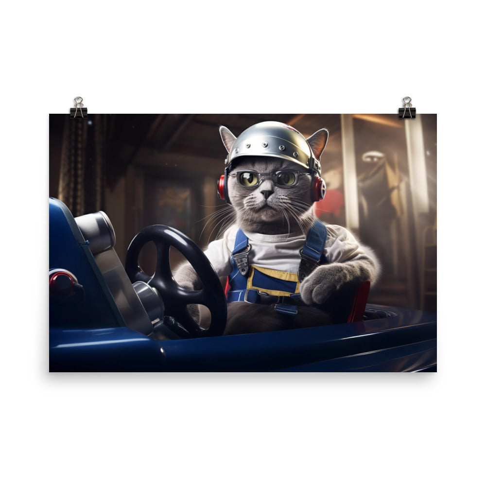 Russian Blue Motorsport Athlete Photo paper poster - PosterfyAI.com