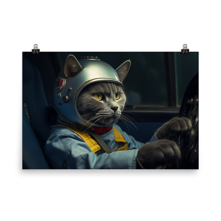 Russian Blue Motorsport Athlete Photo paper poster - PosterfyAI.com