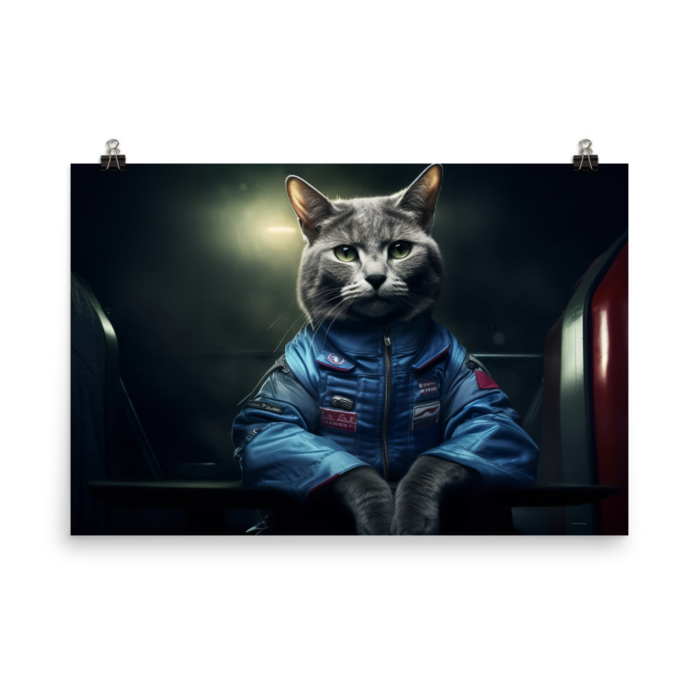 Russian Blue Motorsport Athlete Photo paper poster - PosterfyAI.com