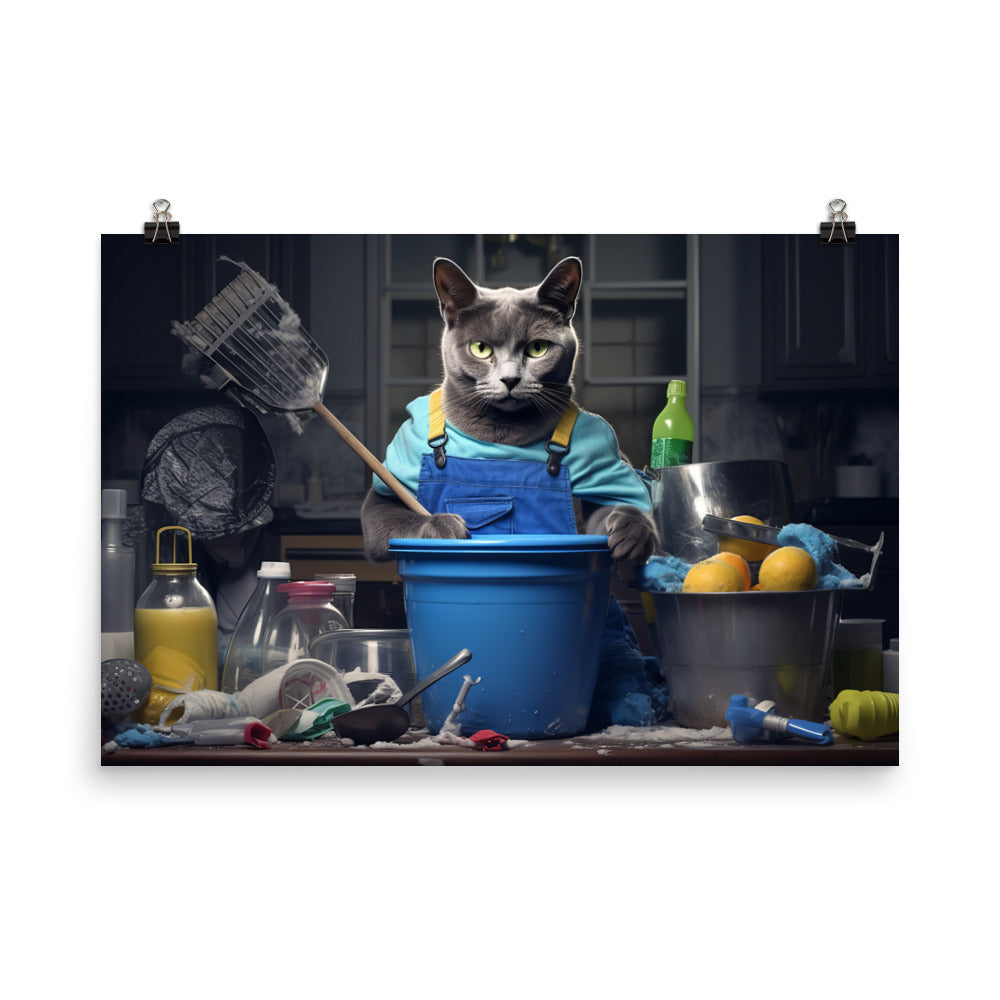 Russian Blue Janitor Photo paper poster - PosterfyAI.com