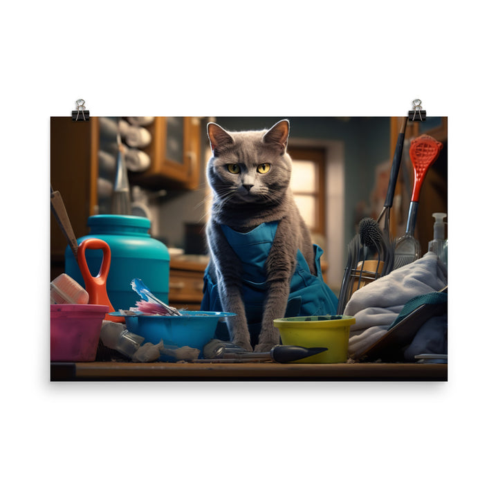 Russian Blue Janitor Photo paper poster - PosterfyAI.com