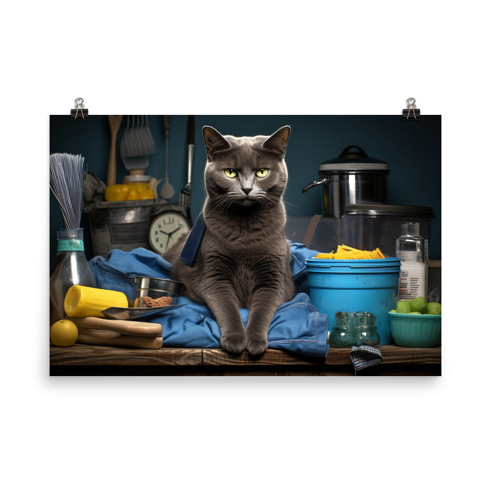 Russian Blue Janitor Photo paper poster - PosterfyAI.com