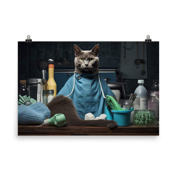 Russian Blue Janitor Photo paper poster - PosterfyAI.com