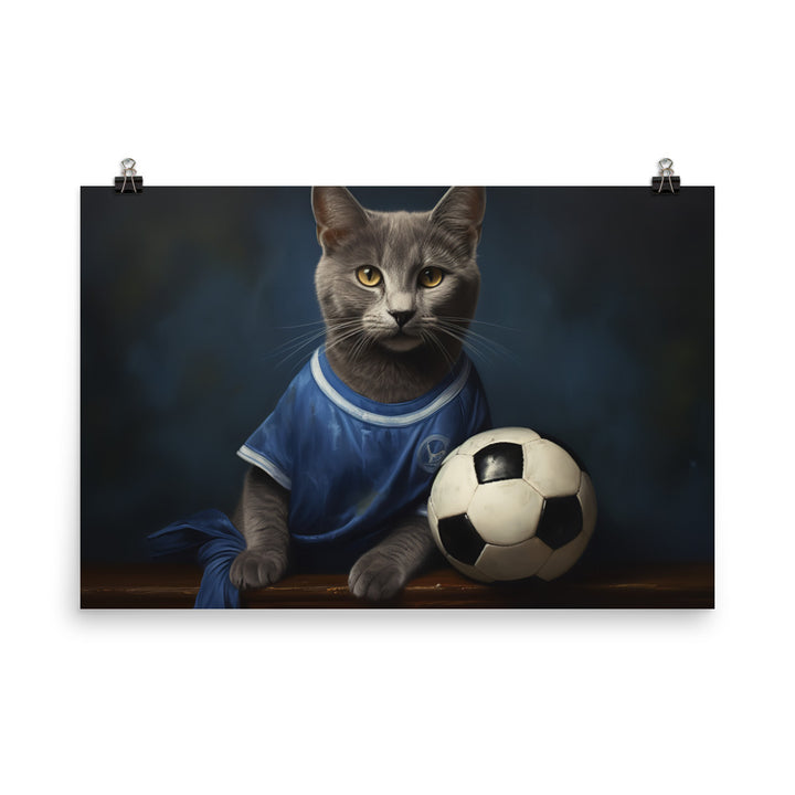 Russian Blue Football Player Photo paper poster - PosterfyAI.com