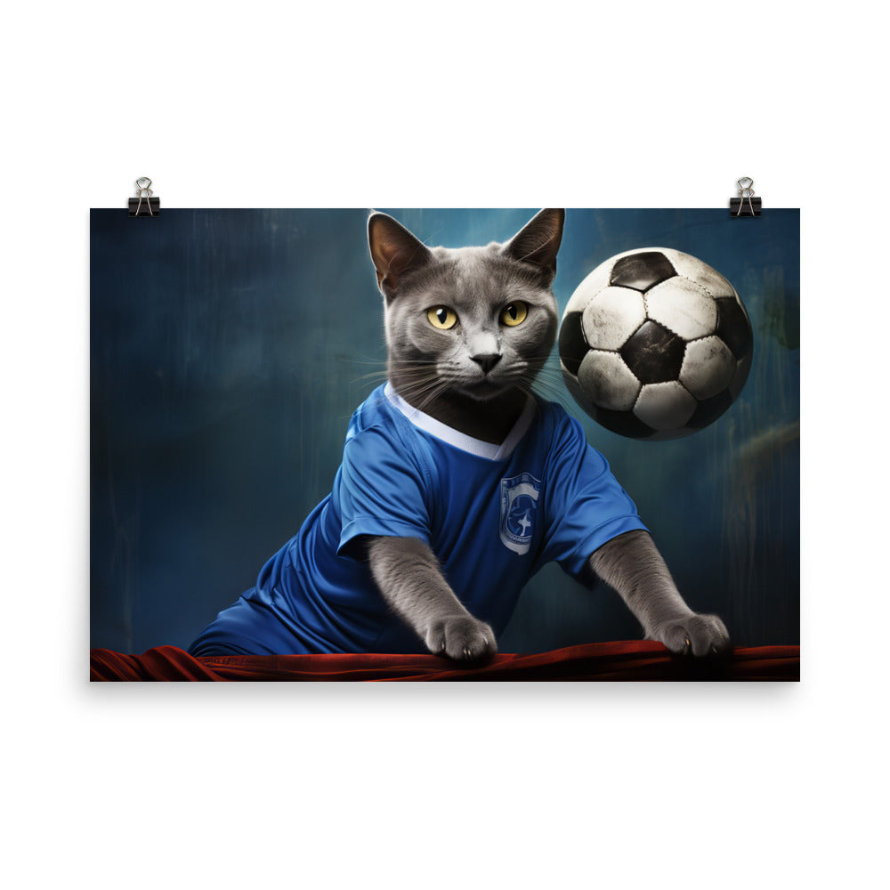 Russian Blue Football Player Photo paper poster - PosterfyAI.com