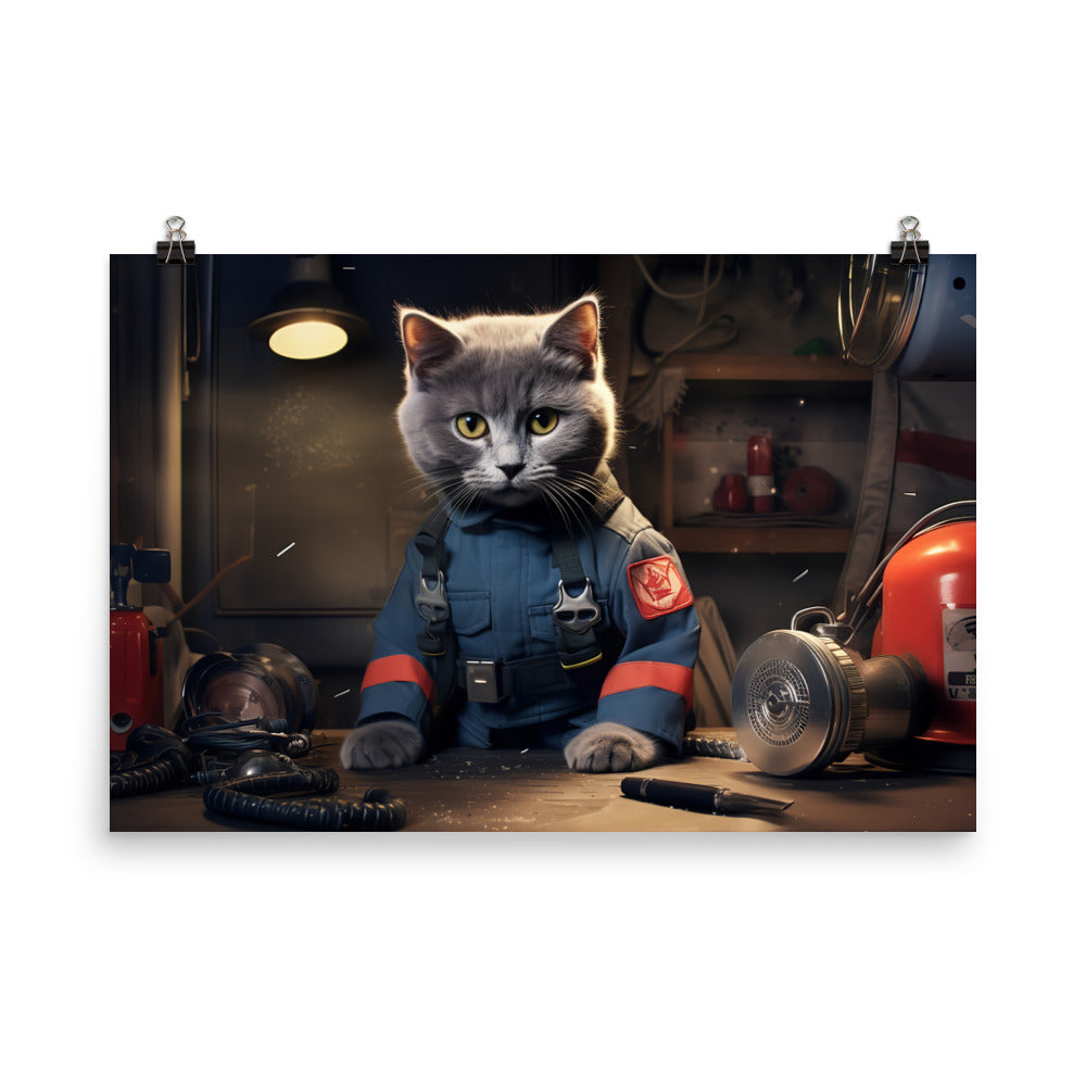 Russian Blue Firefighter Photo paper poster - PosterfyAI.com