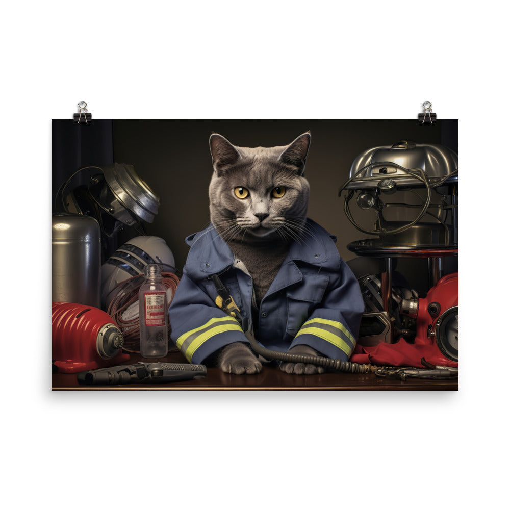 Russian Blue Firefighter Photo paper poster - PosterfyAI.com