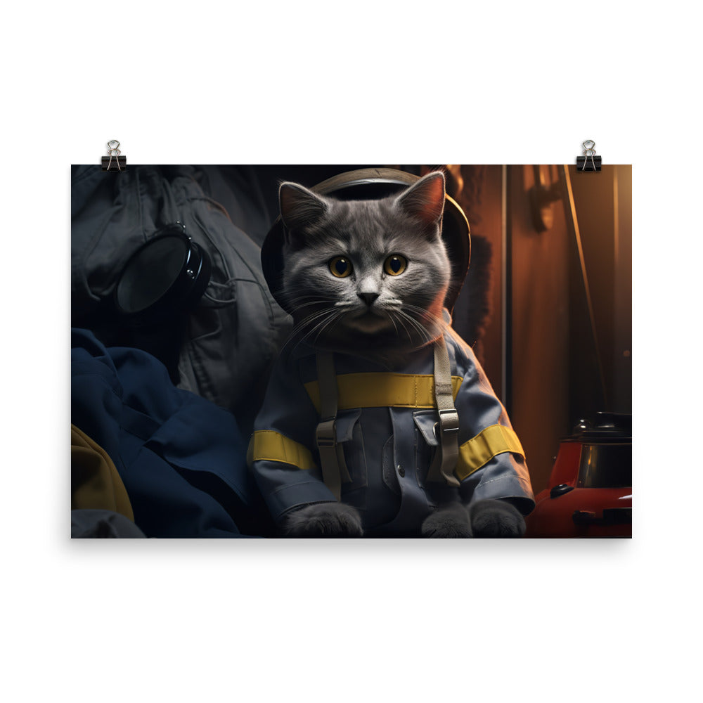 Russian Blue Firefighter Photo paper poster - PosterfyAI.com