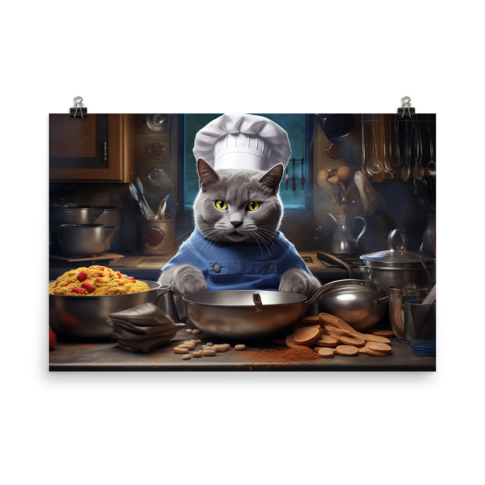 Russian Blue Chef Photo paper poster - PosterfyAI.com