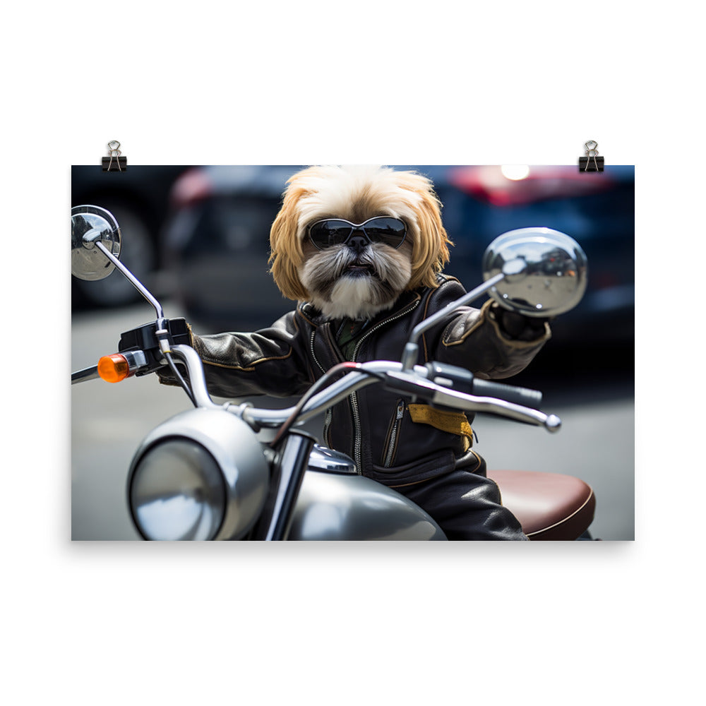 Lhasa Apso Superbike Athlete Photo paper poster - PosterfyAI.com