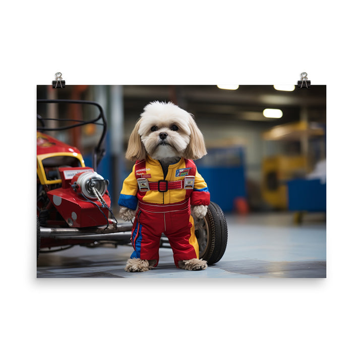 Lhasa Apso Motorsport Athlete Photo paper poster - PosterfyAI.com