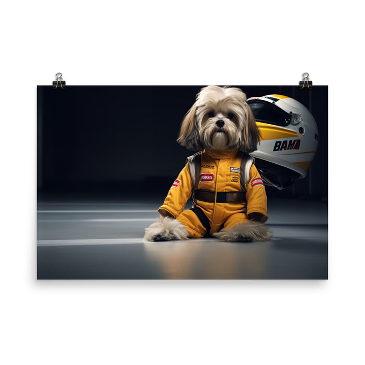 Lhasa Apso Motorsport Athlete Photo paper poster - PosterfyAI.com