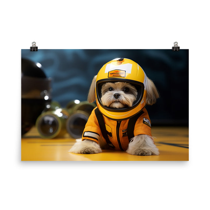 Lhasa Apso Motorsport Athlete Photo paper poster - PosterfyAI.com