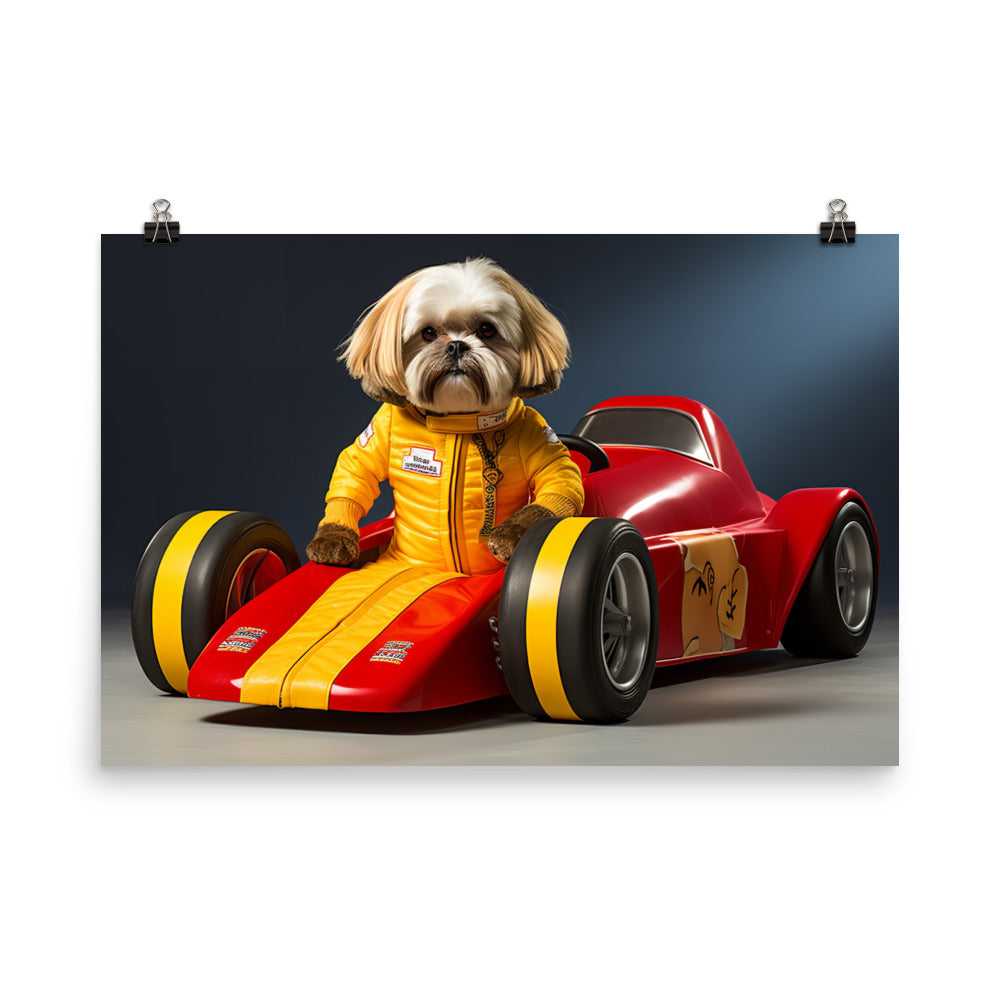 Lhasa Apso Motorsport Athlete Photo paper poster - PosterfyAI.com