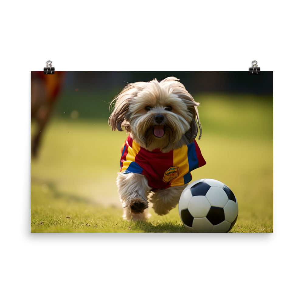 Lhasa Apso Football Player Photo paper poster - PosterfyAI.com