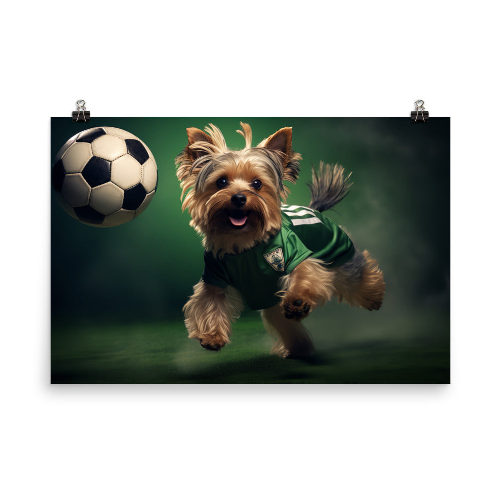 Yorkshire Terrier Football Player Photo paper poster - PosterfyAI.com