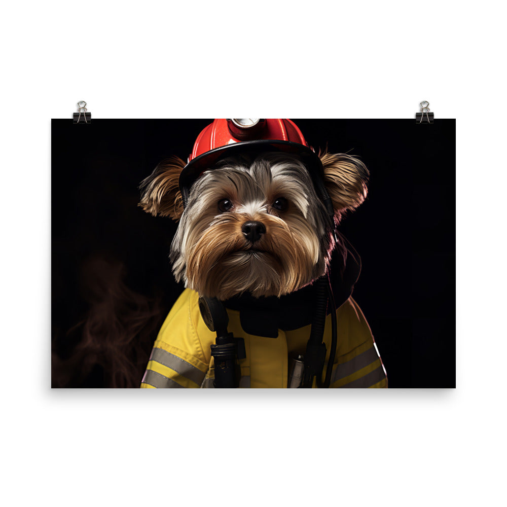 Yorkshire Terrier Firefighter Photo paper poster - PosterfyAI.com