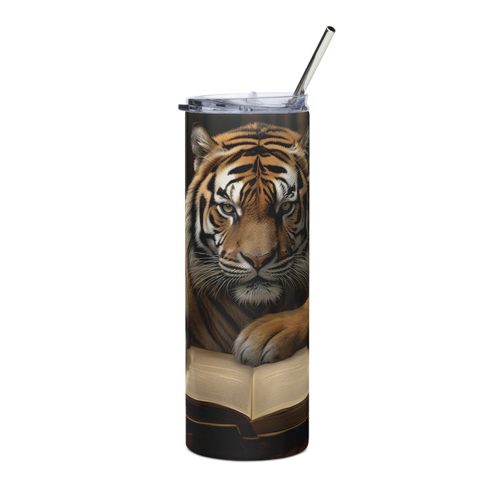 Tiger Scholar Amidst Books Tumbler