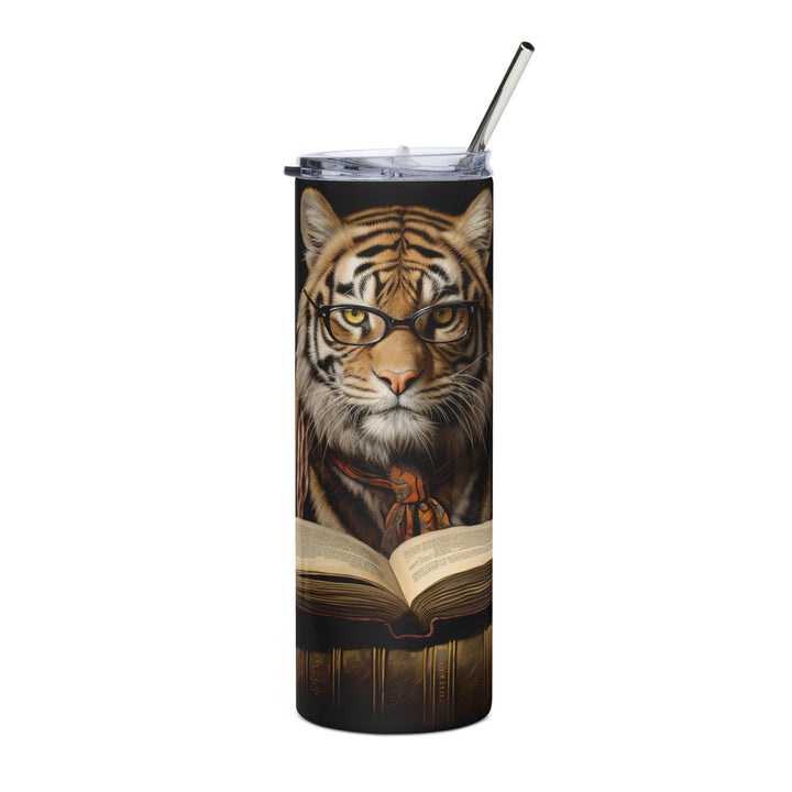 Tiger Scholar Amidst Books Tumbler