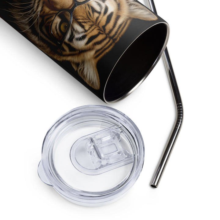 Tiger Scholar Amidst Books Tumbler