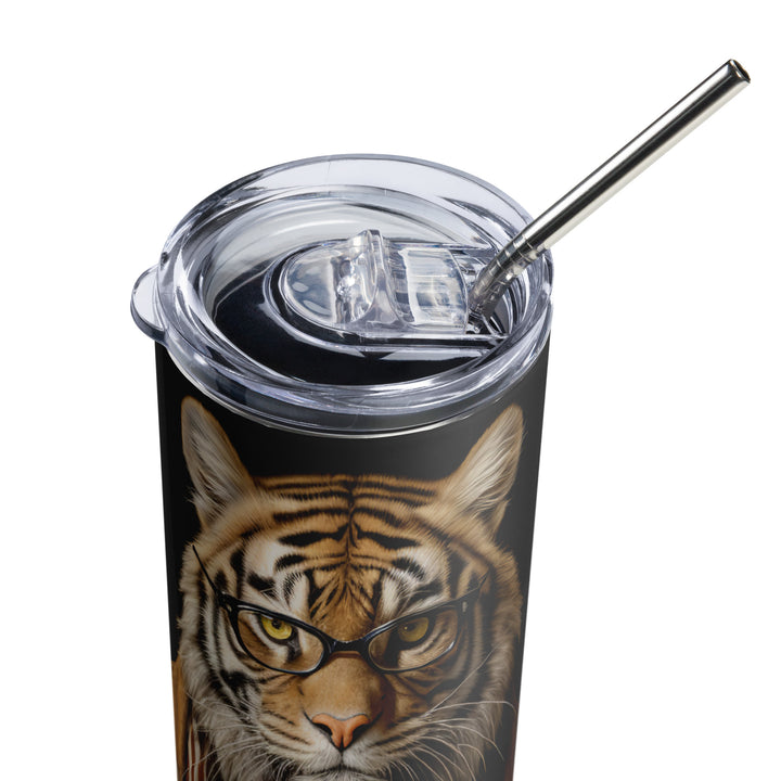 Tiger Scholar Amidst Books Tumbler